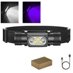 lampe frontale uv rechargeable led 18650 batterie type camping chasse