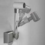 support mural moderne sèche cheveux brosse peigne rangement salle bain argenté gris blanc