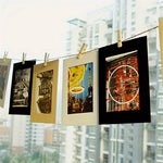 cadres photo papier kraft vintage clips bois cordelette décoration mur anniversaire mariage fêtes