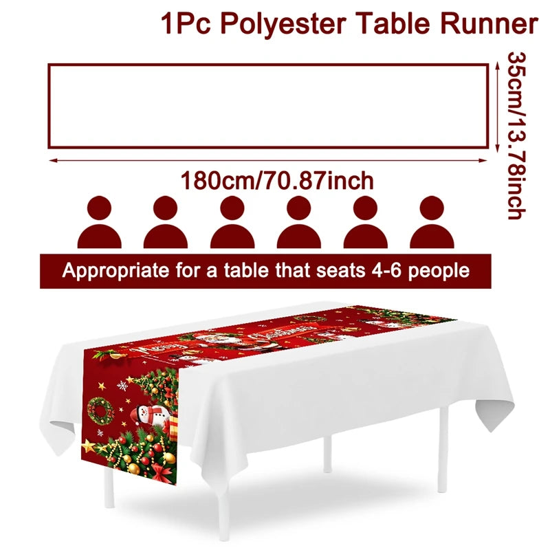 table noël polyester motifs noël père noël renne flocons or rouge blanc hiver traditionnelle