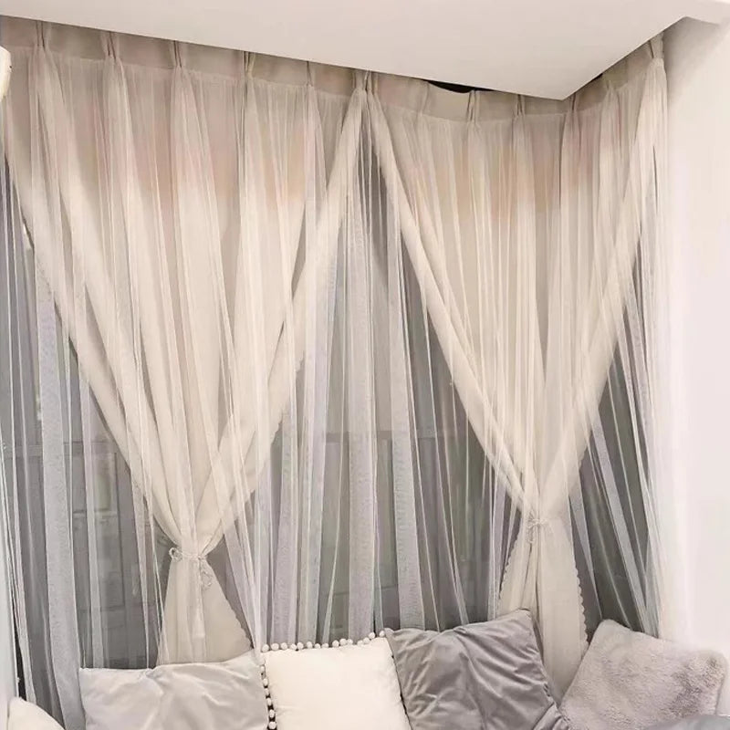 rideau moderne polyester beige clair rayures horizontales transparents 132x137cm