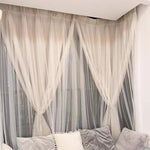 rideau moderne polyester beige clair rayures horizontales transparents 132x137cm