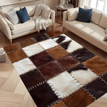 tapis marron blanc patchwork imitation cuir antidérapant moderne rustique intérieur cuisine salle bain
