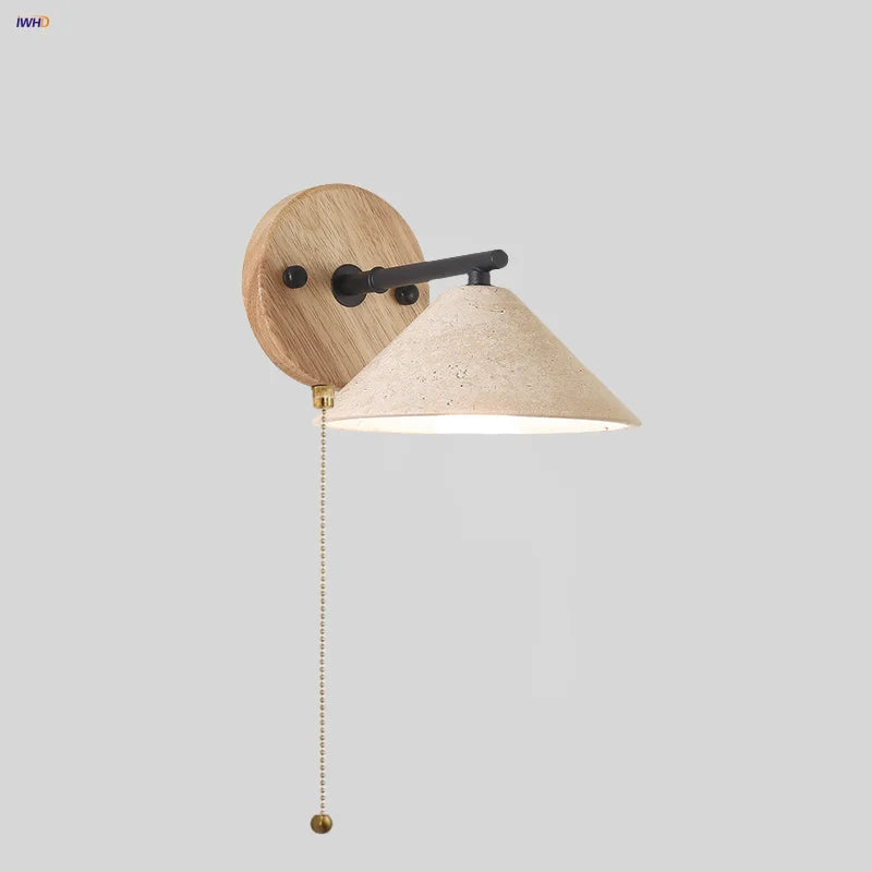 lampe murale moderne abatjour texturé bois ampoule led chaîne interrupteur marron noir beige