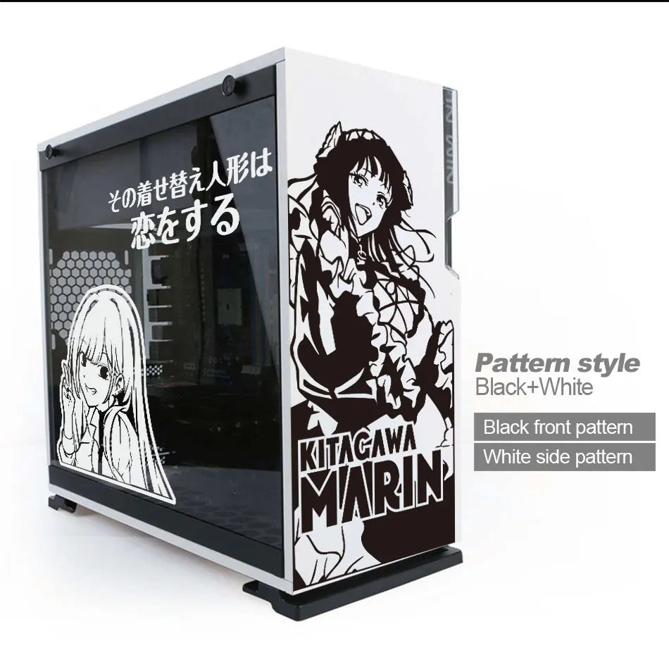 autocollants pvc noir blanc dessins anime texte japonais vis boitier pc moderne