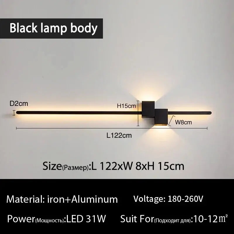 applique murale led noire moderne minimaliste effet lumineux linéaire contemporaine fixée mur 60 90