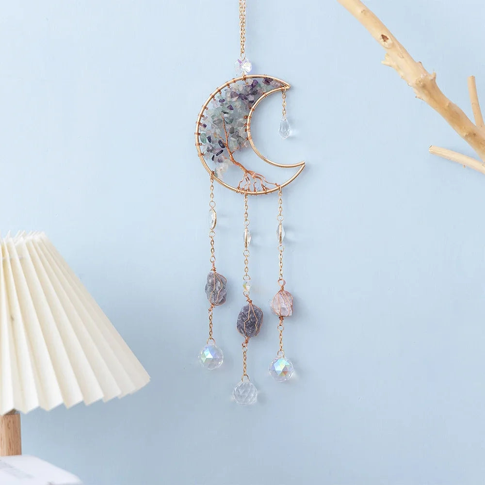 décoration murale croissant lune semi précieuses feuilles dorées boho chic chambre