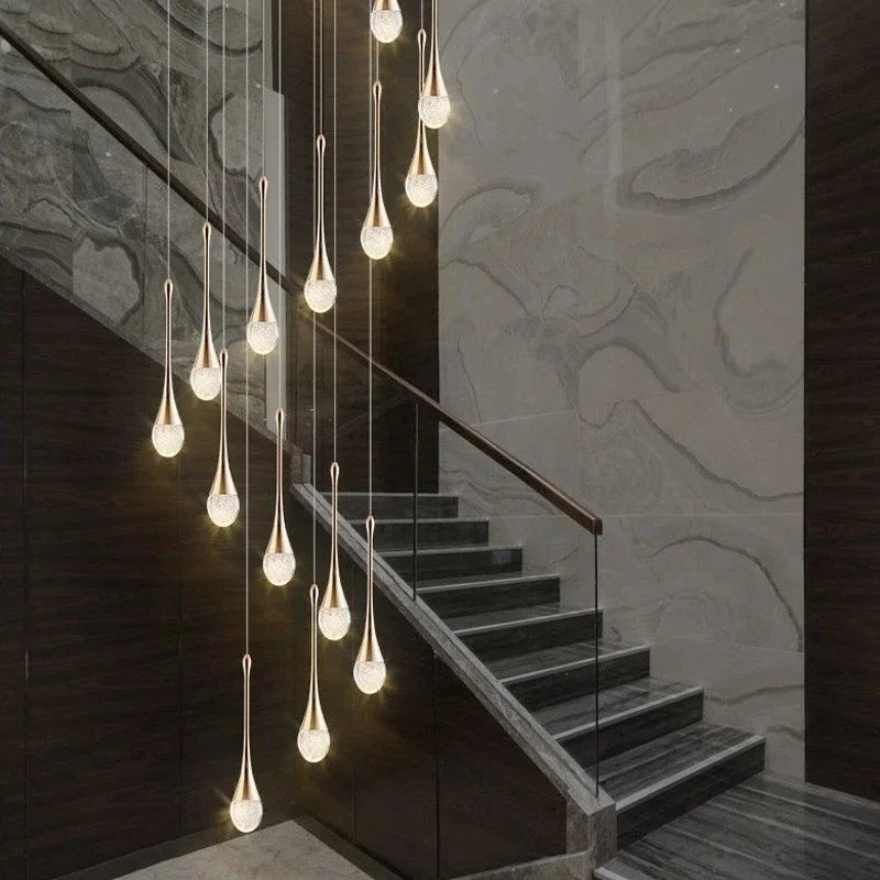 suspension lumineuse or contemporaine 15 lumières transparentes bulles 50cm 250cm