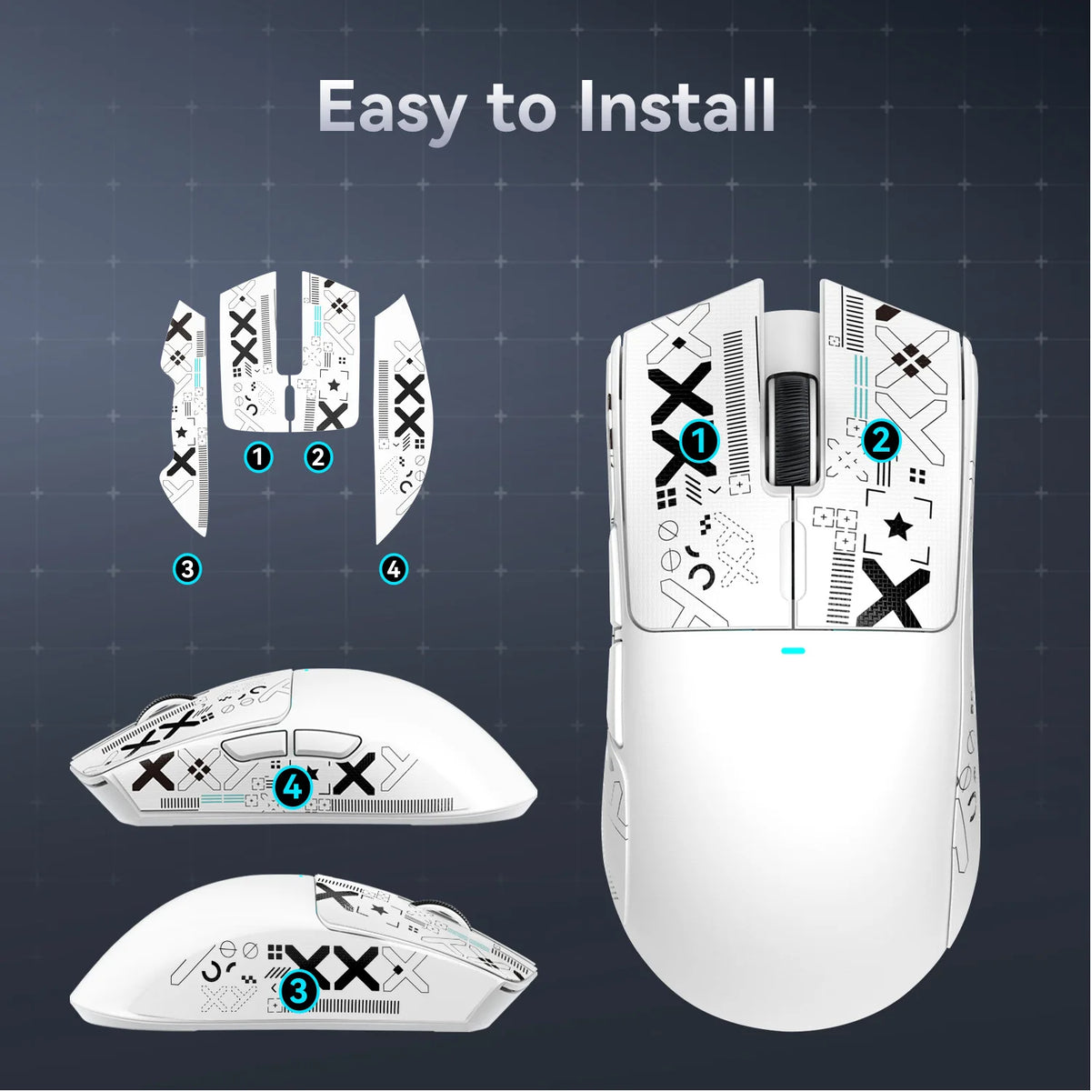 souris jeu cuir antidérapant graphique blanc moderne adhésif feuillets antidérapants cable usb bluetooth