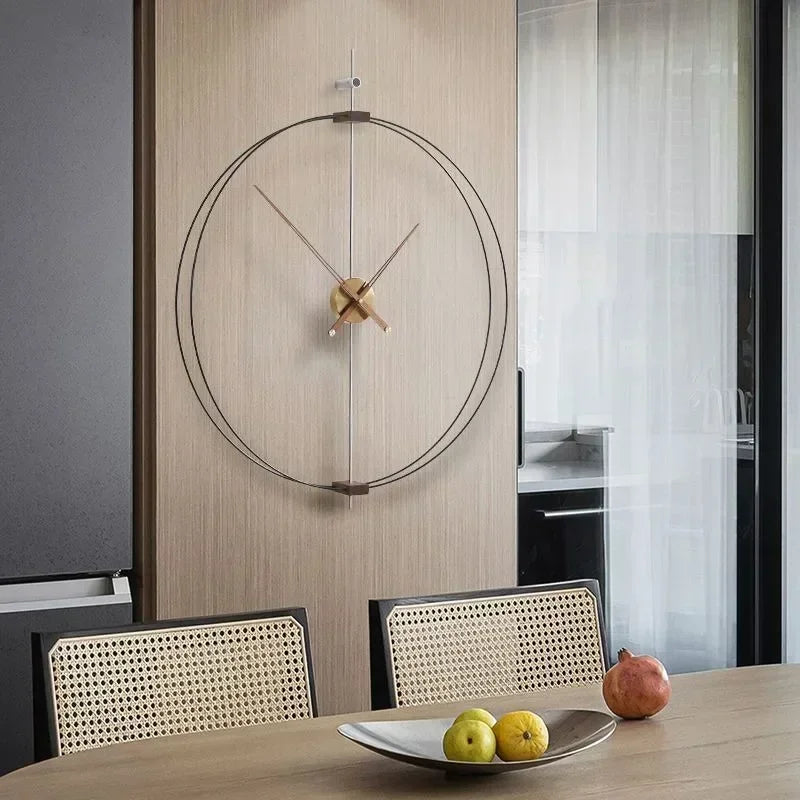 horloge murale moderne noir doré aiguilles circulaire minimaliste 98cm fixations vis contemporaine scandinave