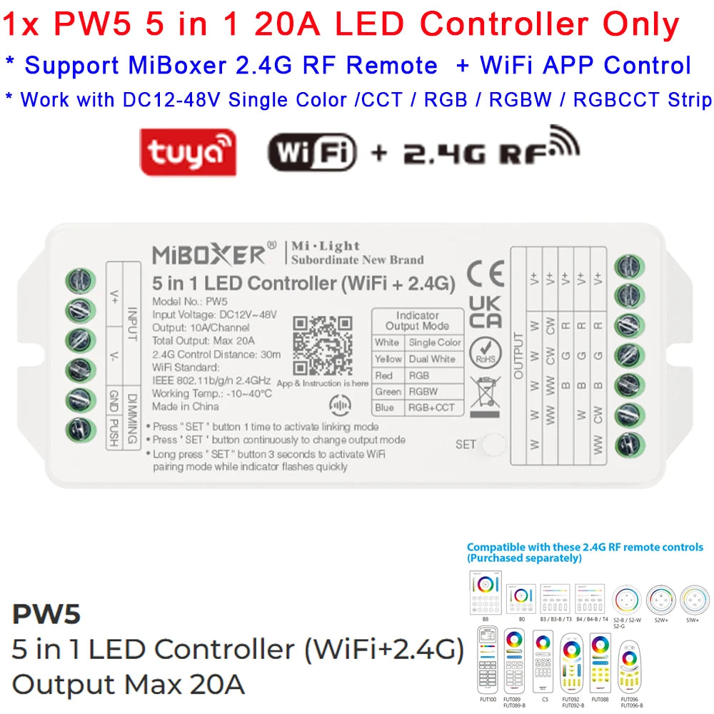 contrôleur led zigbee 3.0 wifi rgb rgbw rgb+cct 20a max charge moderne blanc