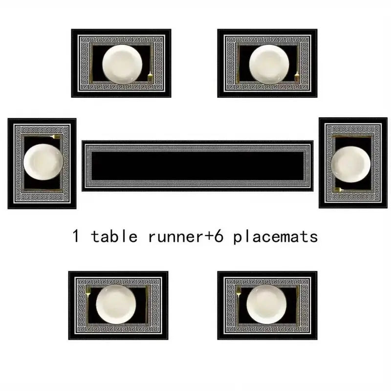 sets table géométriques noirs blancs moderne nappe table runner élégant motifs grecs imperméable résistantextérieur