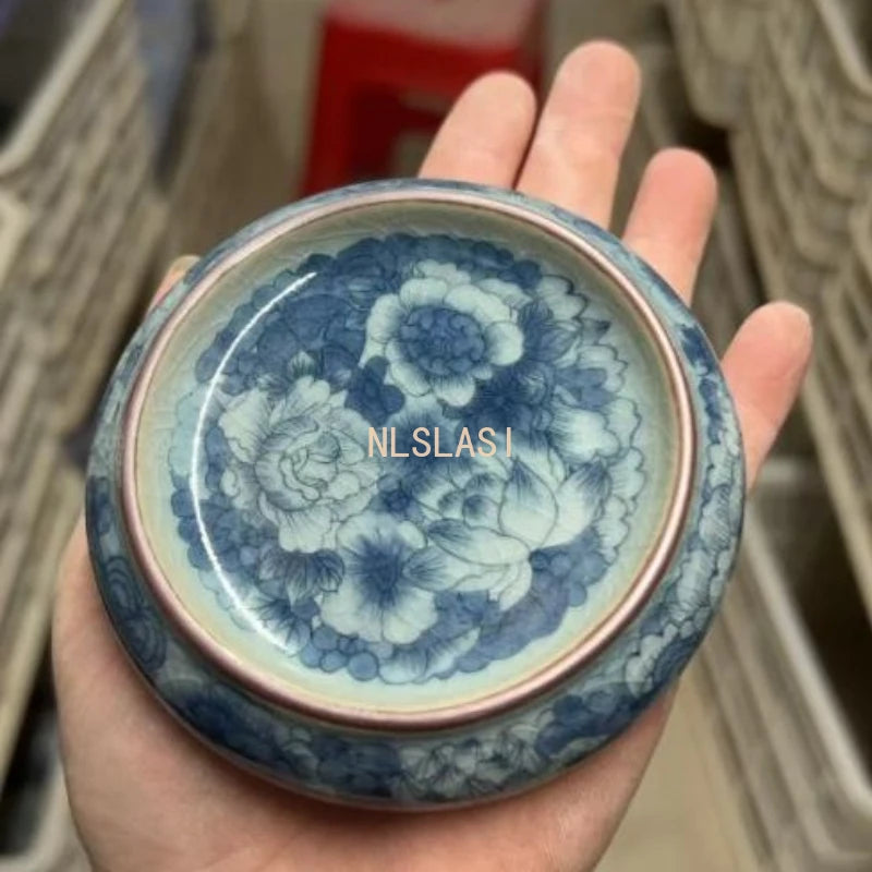 boîte thé bleu blanc rouge peinture chinoise artisanale tasse inclusion montagne fleur