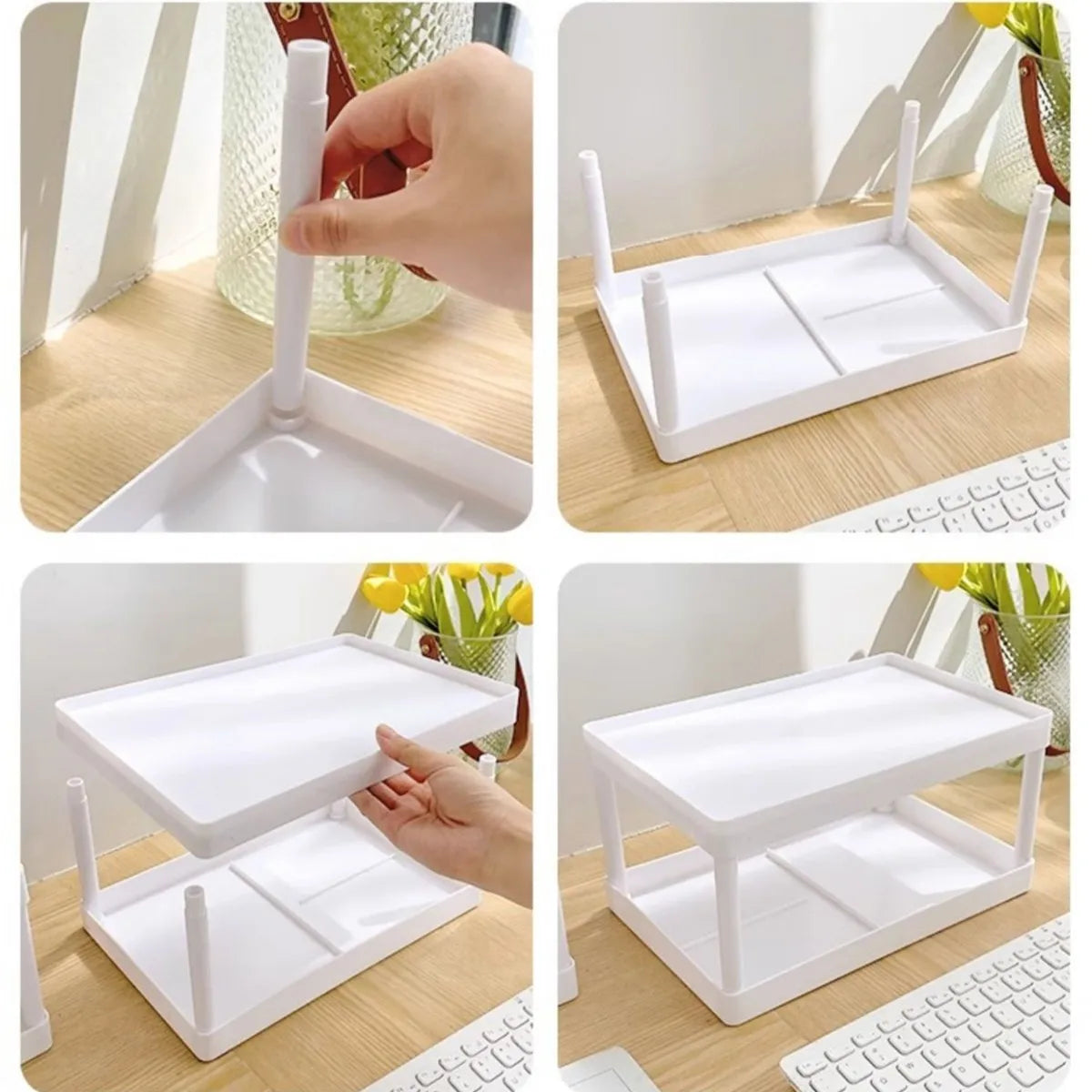 support rangement double niveau blanc moderne rangement papeterie stylo cahier agrafeuse marque page boite