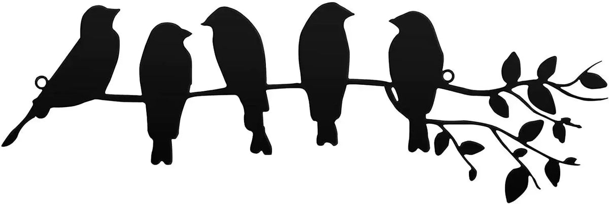 décoration murale oiseaux métal noir silhouettes minimaliste branchement feuilles 40cm