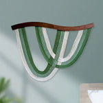 décoration murale moderne art abstrait spirales tissage vert blanc sans cadre bois coton
