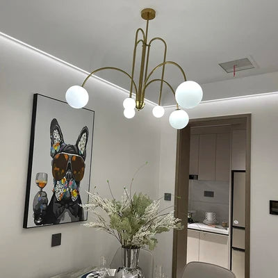 suspension lumineuse moderne rouge blanc sphères translucides chambre salon étude scandinave