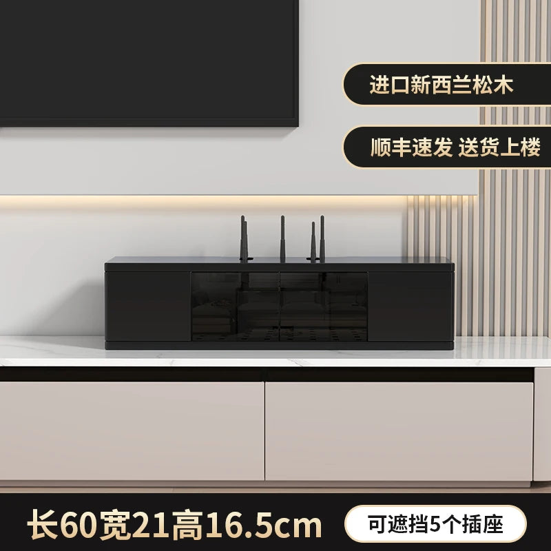boîte rangement routeur wifi noir blanc moderne organisation living room.storage