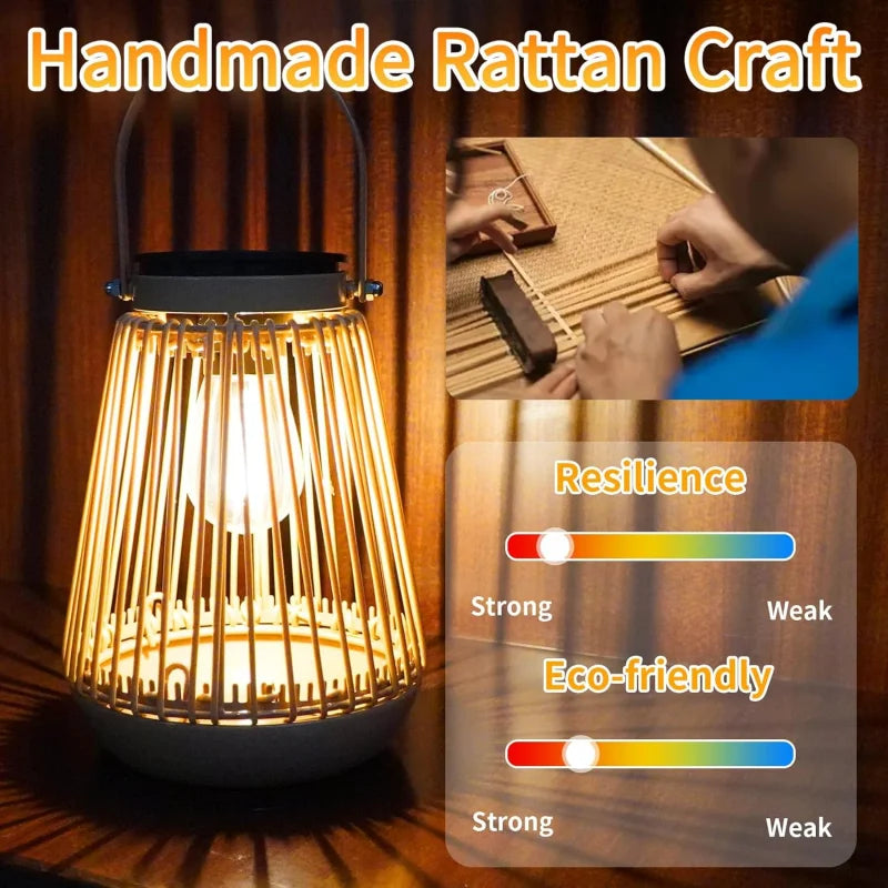 lampe suspendue solaire bambou tressé artisanale extérieure jardin impermeable antirouille anneaux métalliques