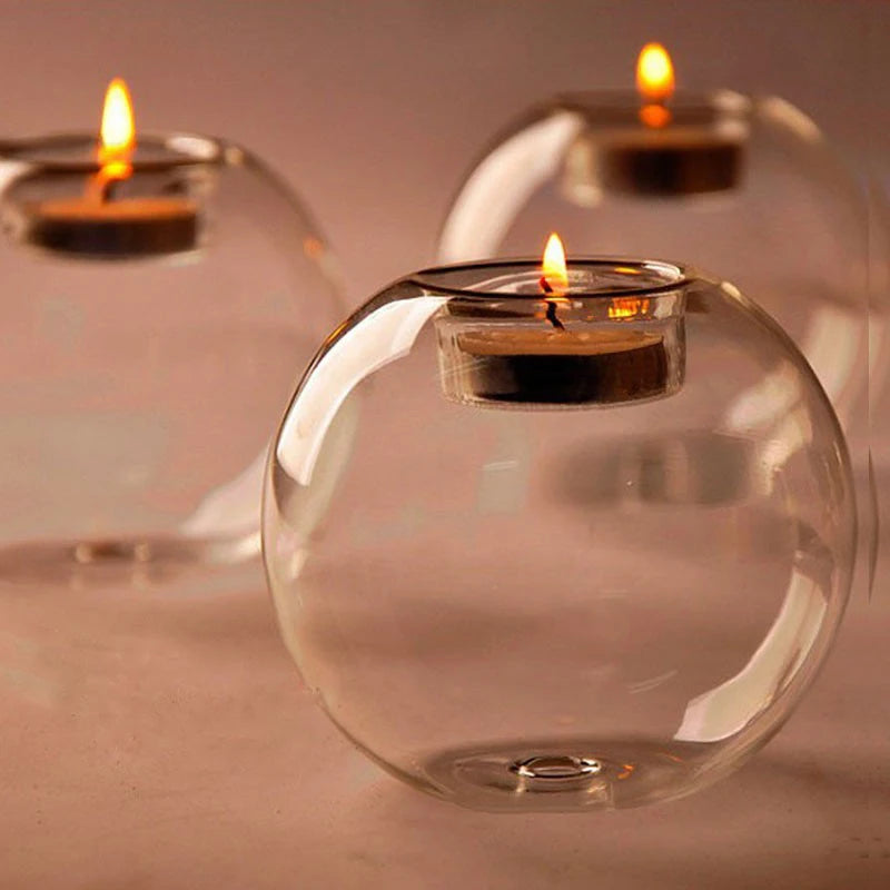 bougeoir transparent sphérique moderne verre haute qualité élégant ambiance romantique bougie