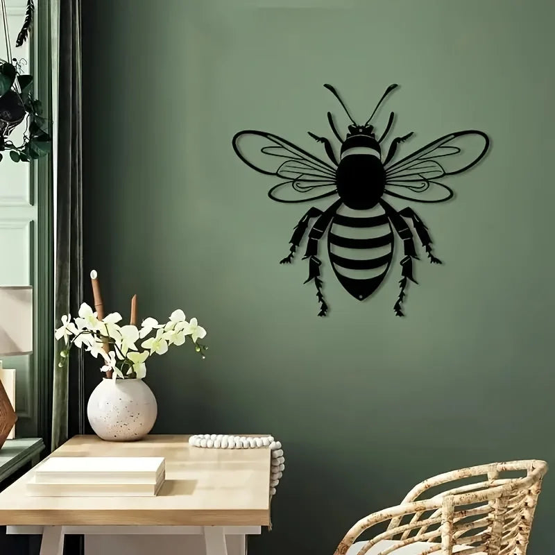 décoration murale abeille métal noir rayures blanches moderne