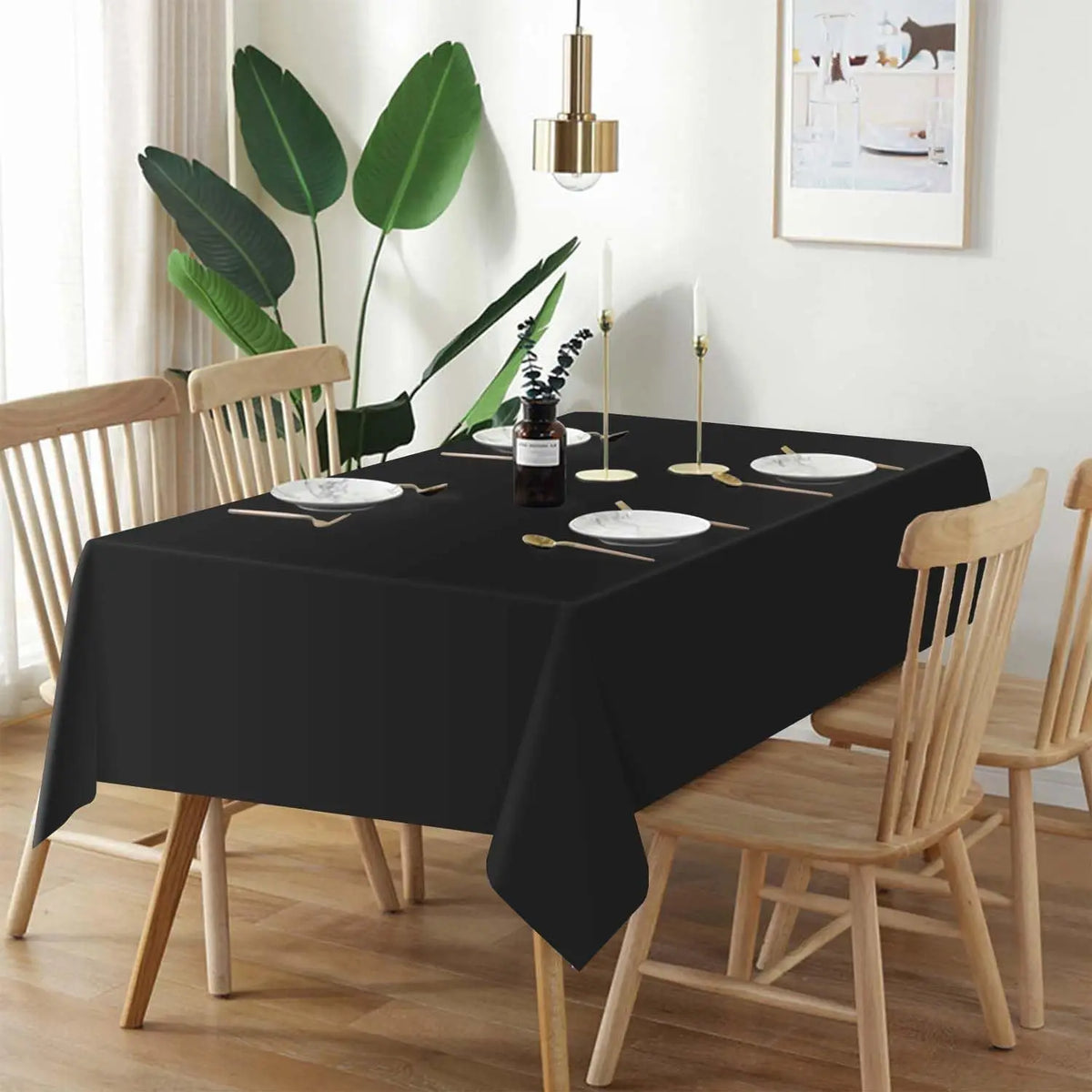 nappe noire solide polyester imperméable table banquets fêtes mariage uni moderne