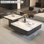 table basse carrée salon minimaliste marbre noir blanc tiroir métal solide