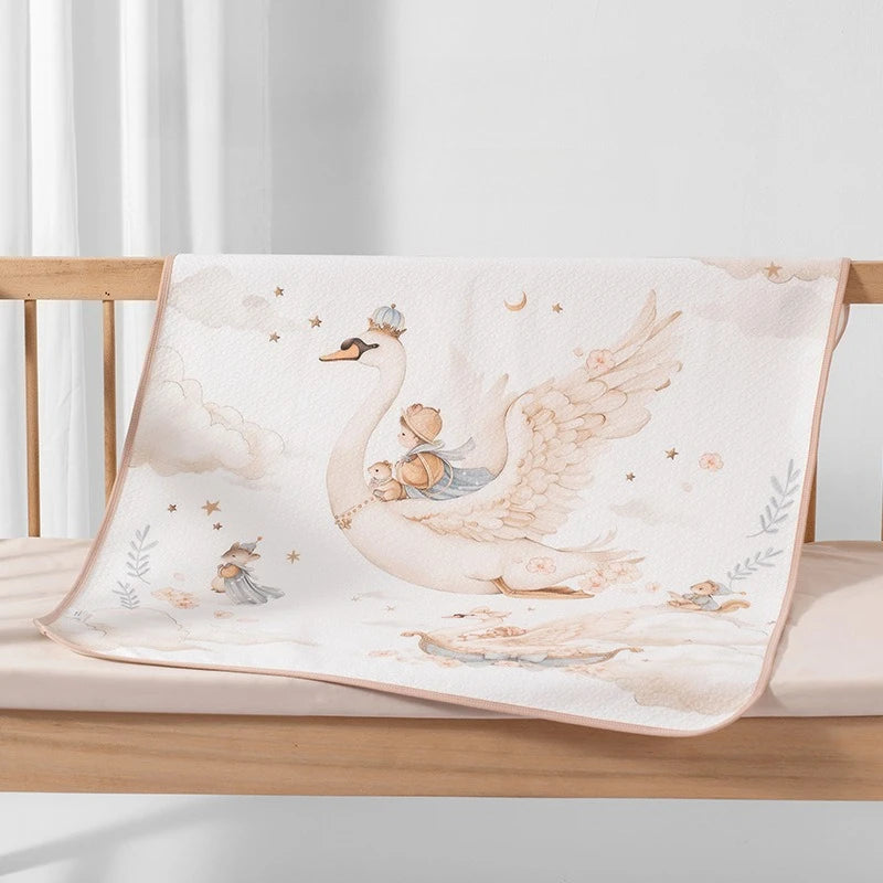 couverture bébé rose clair cygnes lapins motifs floraux enfantine 50cm 70cm absorbante coton