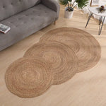 tapis rond naturel spirale concentrique tissé main rustique salon chambre coucher polypropylène