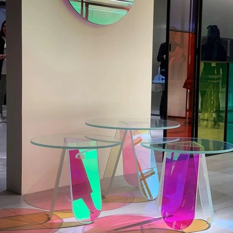 table basse moderne transparente effet arc ciel diamètre 40 hauteur 40 salon chambre coucher