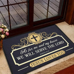 tapis entrée bleu foncé croix dorée texte religieux bordure dorée classique