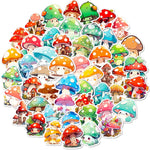 sticker kawaii champignon dessin animé vert bleu orange rouge blanc adhésif collection diy scrapbook
