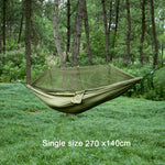 hamac nylon double taille vert olive bleu uni moderne moustiquaire sac rangement ceinture sécurité