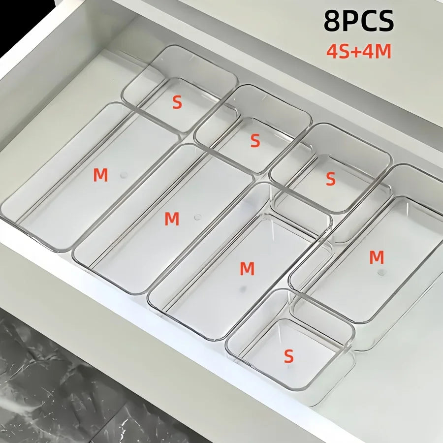 organiseur tiroir transparent compartiments multiples rangement cosmétiques réutilisable moderne sans motif