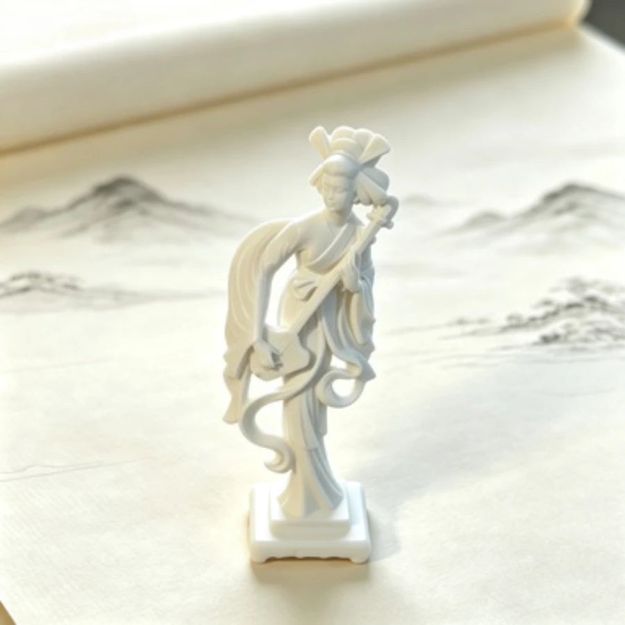 statue geisha blanche sculpture zen decoration intérieure artisanale ornement blanc plastique classique 13cm