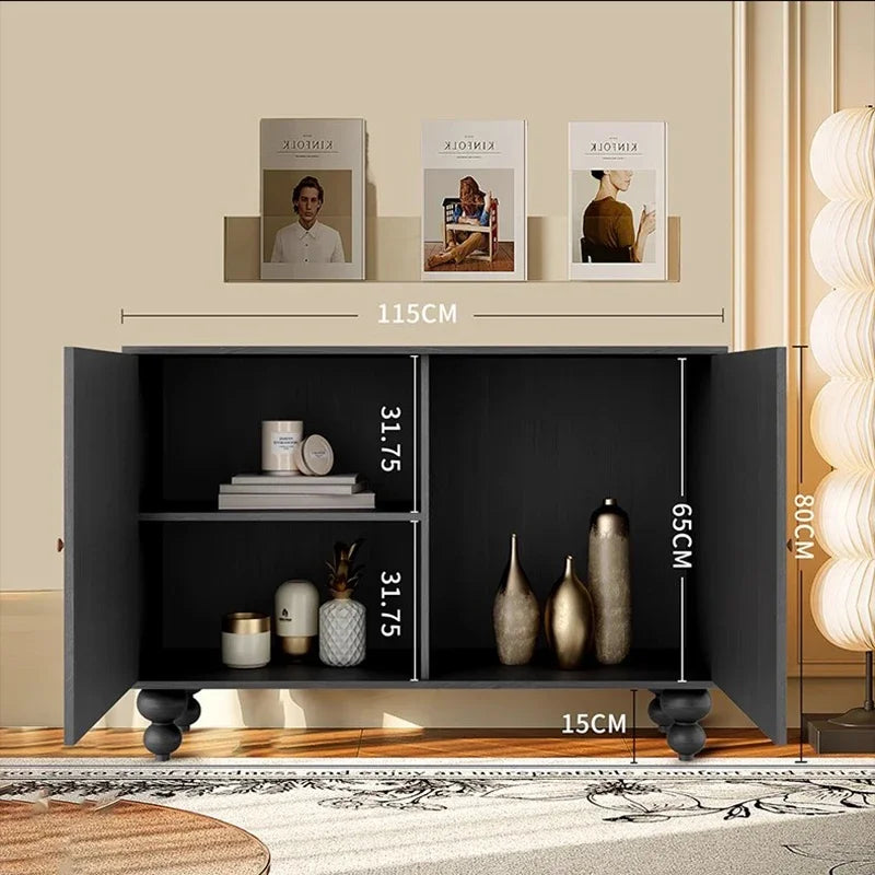 meuble buffet porte meuble bas tiroirs asiatique motifs feuilles bois sculpté moderne decoration salon