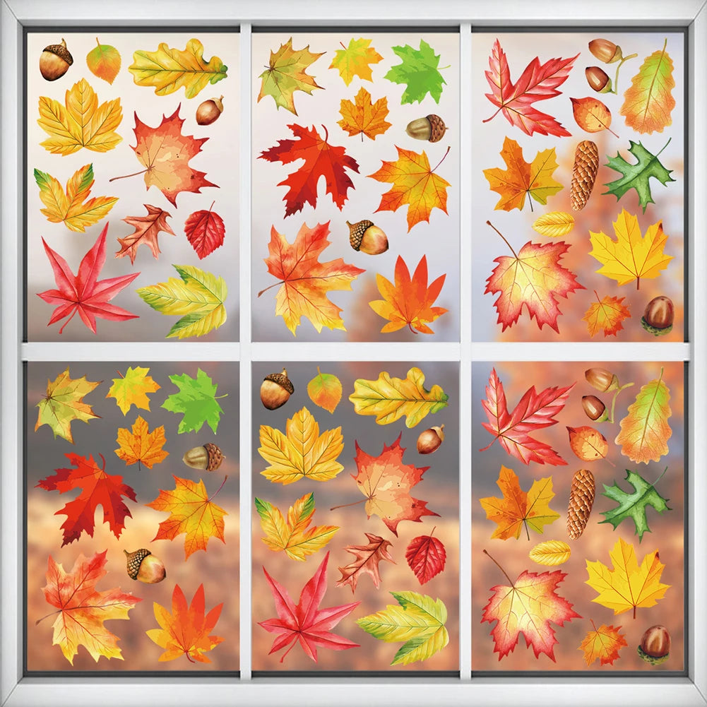 décorations fenêtre adhésives automne feuilles citrouilles gnomes opaques maison Thanksgiving festiveporte vitre