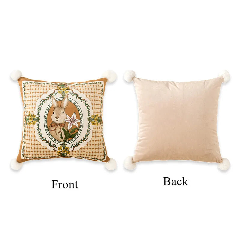 Coussins décoratifs carrés motif floral roses vintage beige lit canapé chambreextérieur