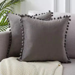 taies d'oreiller velours moderne gris jaune rose bleu blanc pompons non toxique polyester 45x45cm