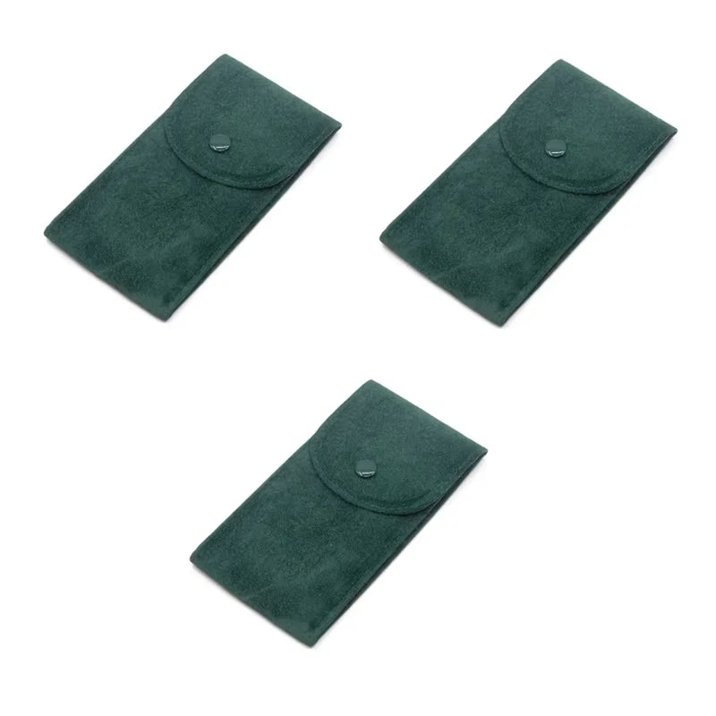 pochette rangement montre velours vert bouton métallique protection anti choc sac emballage bijoux