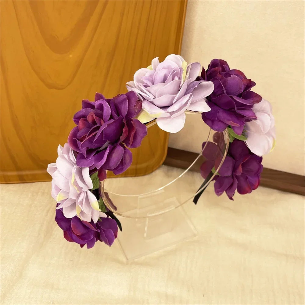couronne fleurs artificielles bohème rouge rose blanche violette cheveux décoration mariage anniversaireintérieur