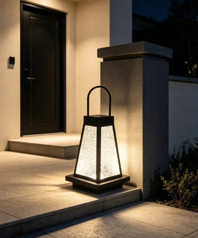 lanterne moderne extérieure étanche noir texture translucide éclairage paysager sol ip65 led assemblage