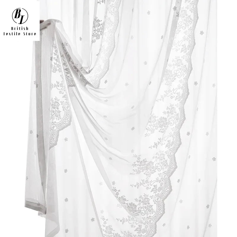 rideau blanc dentelle broderie florale classique transparent fenêtre salon chambre moderne maison