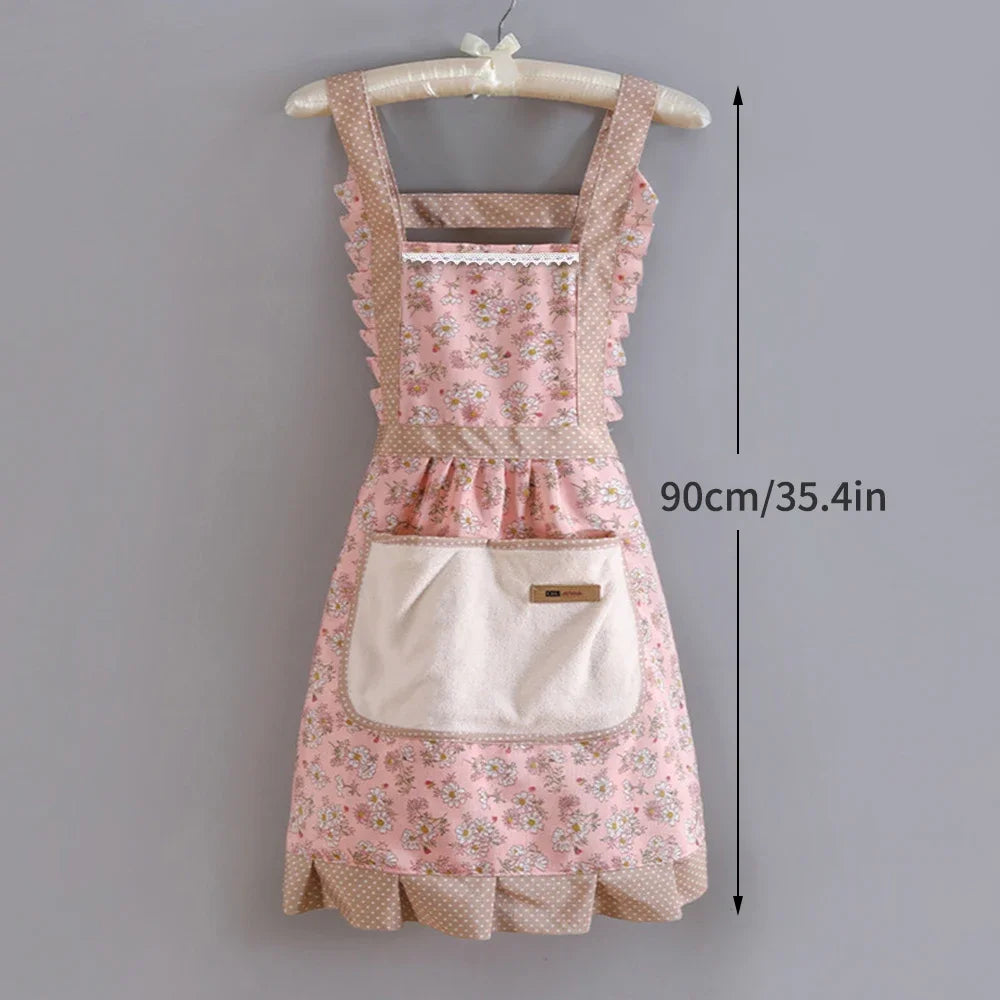 tablier vintage rose fleurs blanches poche amovible gris pois blancs féminin service alimentaire élégants