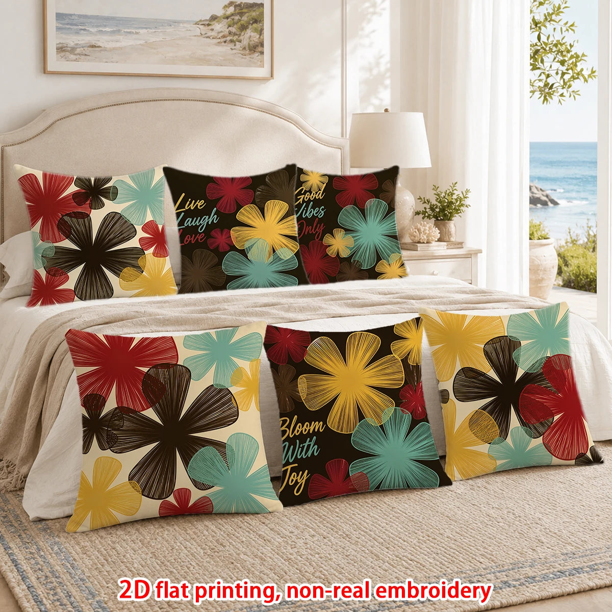 housses coussin motif floral moderne textes good vibes live laugh love pièces polyester machine