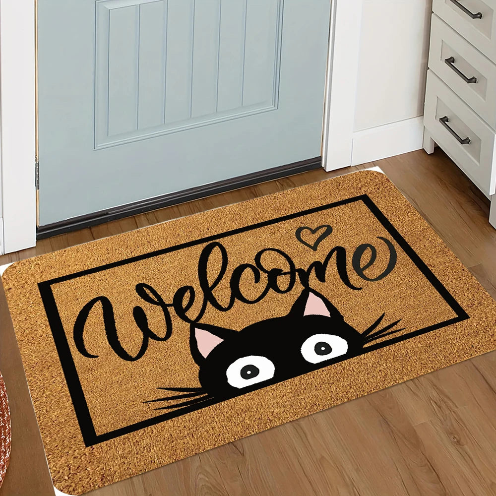 tapis d'entrée moderne humoristique welcome madafakas chat noir check vibeintérieur