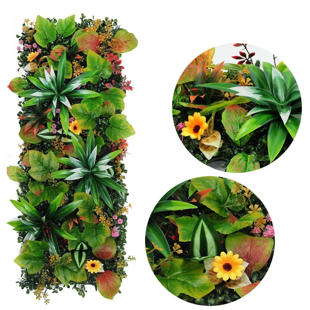 décoration murale plantes artificielles feuilles fleurs diverses couleurs naturel intérieur 25x75cm