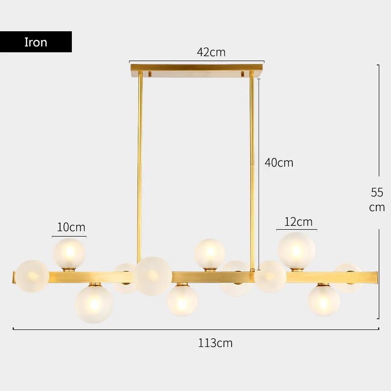 suspension lumineuse moderne boules translucides or blanc ampoules led 12 têtes cuivre