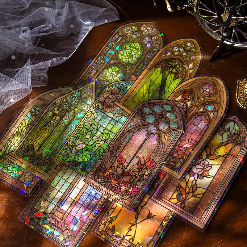 autocollants vitraux multicolores motifs floraux géométriques art nouveau gothique opaques fenêtres