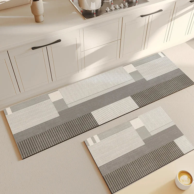 tapis sol gris blanc rayé antidérapant polyester flocage moderne minimaliste usage intérieur extérieur